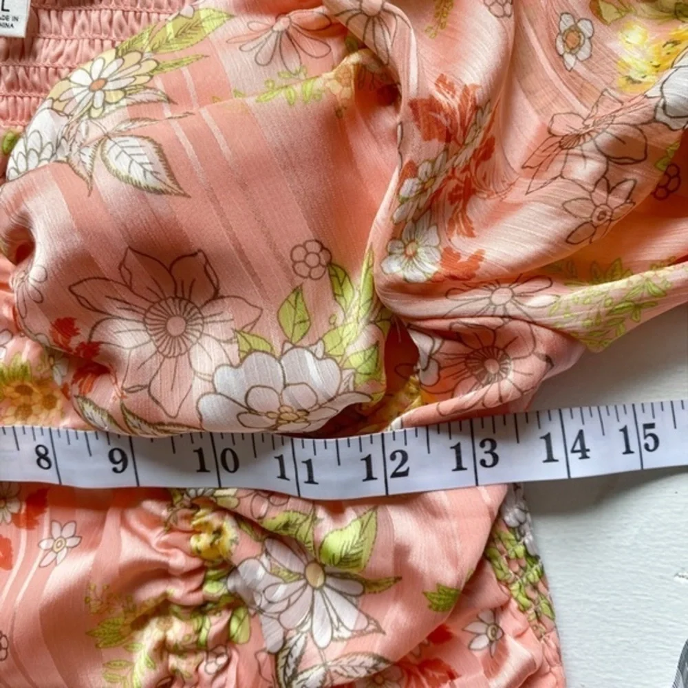 Madden NYC Junior's‎ Orange Floral Ruched Front Top with Sheering & Bra Cup - Picture 9 of 13